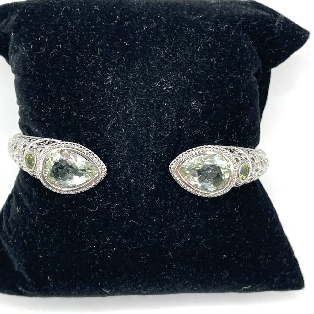Stainless Steel Filigree Gemstone Bangle Clamper Bracelet